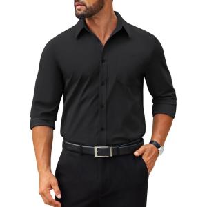 imageCOOFANDY Mens Dress Shirts Long Sleeve Poplin Formal Shirt Casual Button Down ShirtsBlack