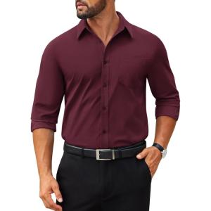 imageCOOFANDY Mens Dress Shirts Long Sleeve Poplin Formal Shirt Casual Button Down ShirtsDeep Red