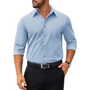 imageCOOFANDY Mens Dress Shirts Long Sleeve Poplin Formal Shirt Casual Button Down ShirtsLight Blue