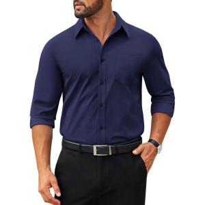 imageCOOFANDY Mens Dress Shirts Long Sleeve Poplin Formal Shirt Casual Button Down ShirtsNavy Blue