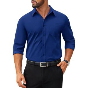 imageCOOFANDY Mens Dress Shirts Long Sleeve Poplin Formal Shirt Casual Button Down ShirtsRoyal Azure