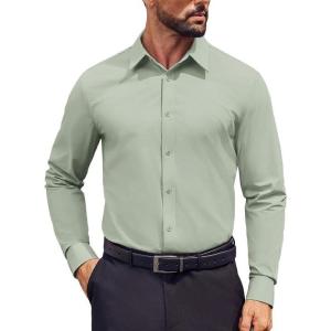 imageCOOFANDY Mens Dress Shirts Long Sleeve Regular Fit Formal Shirts Business Casual Button Down ShirtsLight Green