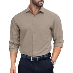 imageCOOFANDY Mens Dress Shirts Long Sleeve Wrinkle Free Button Down Shirts Formal Business ShirtBeige