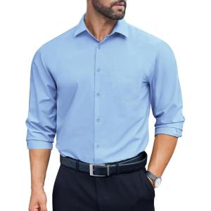 imageCOOFANDY Mens Dress Shirts Long Sleeve Wrinkle Free Button Down Shirts Formal Business ShirtClear Blue