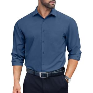 imageCOOFANDY Mens Dress Shirts Long Sleeve Wrinkle Free Button Down Shirts Formal Business ShirtNavy Blue