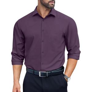 imageCOOFANDY Mens Dress Shirts Long Sleeve Wrinkle Free Button Down Shirts Formal Business ShirtPurple