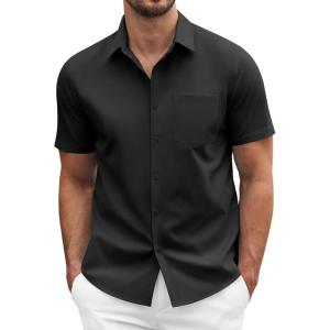 imageCOOFANDY Mens Dress Shirts Short Sleeve Business Casual Regular Fit Button Down Shirts with PocketBlack