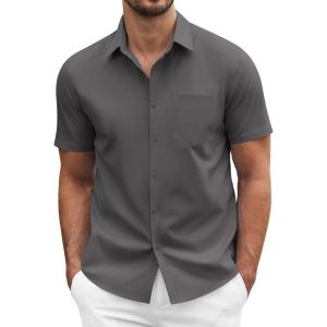 imageCOOFANDY Mens Dress Shirts Short Sleeve Business Casual Regular Fit Button Down Shirts with PocketDark Grey