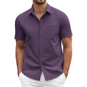imageCOOFANDY Mens Dress Shirts Short Sleeve Business Casual Regular Fit Button Down Shirts with PocketDark Purple