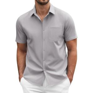 imageCOOFANDY Mens Dress Shirts Short Sleeve Business Casual Regular Fit Button Down Shirts with PocketGrey