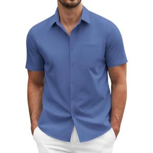 imageCOOFANDY Mens Dress Shirts Short Sleeve Business Casual Regular Fit Button Down Shirts with PocketNavy