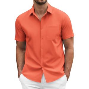 imageCOOFANDY Mens Dress Shirts Short Sleeve Business Casual Regular Fit Button Down Shirts with PocketOrange