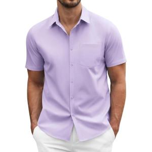 imageCOOFANDY Mens Dress Shirts Short Sleeve Business Casual Regular Fit Button Down Shirts with PocketPurple