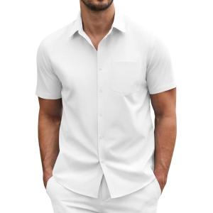 imageCOOFANDY Mens Dress Shirts Short Sleeve Business Casual Regular Fit Button Down Shirts with PocketWhite