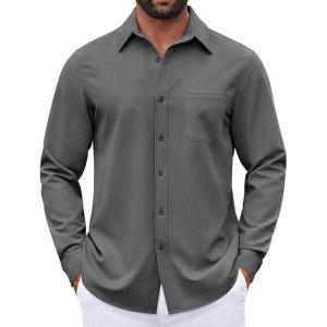imageCOOFANDY Mens Dress Shirts Untucked Long Sleeve Button Down Denim Shirt Stretch Business Casual Shirts for MenDark Grey
