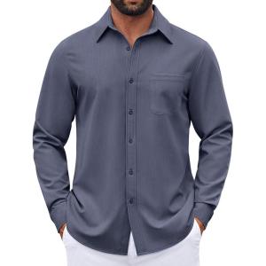 imageCOOFANDY Mens Dress Shirts Untucked Long Sleeve Button Down Denim Shirt Stretch Business Casual Shirts for MenStone Blue