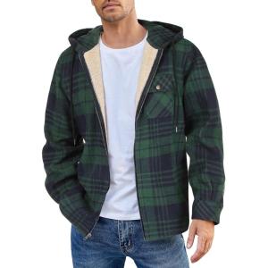 imageCOOFANDY Mens Flannel Fleece Jacket Sherpa Lined Shirt Jacket Plaid Zip Up Hoodie Soft Warm Coat with HoodDgreen Line