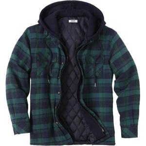 imageCOOFANDY Mens Flannel Shirt Jacket Warm Quilted Lined Hooded Long Sleeve Plaid Shirt JacketsBlue  Green Plaid