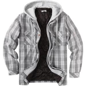 imageCOOFANDY Mens Flannel Shirt Jacket Warm Quilted Lined Hooded Long Sleeve Plaid Shirt JacketsGrey