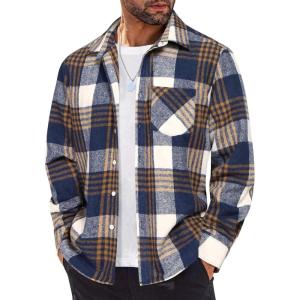 imageCOOFANDY Mens Flannel Shirts Long Sleeve Lightweight Plaid Shirt Casual Button Down Shirts JacketBlue Plaid