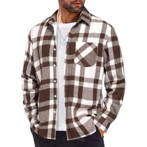 imageCOOFANDY Mens Flannel Shirts Long Sleeve Lightweight Plaid Shirt Casual Button Down Shirts JacketBrown