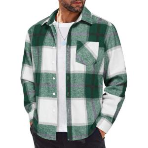 imageCOOFANDY Mens Flannel Shirts Long Sleeve Lightweight Plaid Shirt Casual Button Down Shirts JacketGreen