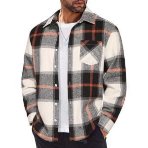 imageCOOFANDY Mens Flannel Shirts Long Sleeve Lightweight Plaid Shirt Casual Button Down Shirts JacketGrey