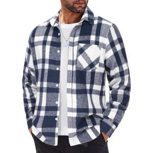 imageCOOFANDY Mens Flannel Shirts Long Sleeve Lightweight Plaid Shirt Casual Button Down Shirts JacketLight Blue