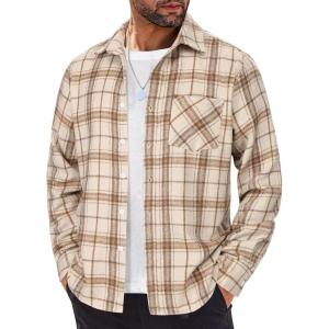 imageCOOFANDY Mens Flannel Shirts Long Sleeve Lightweight Plaid Shirt Casual Button Down Shirts JacketLight Brown