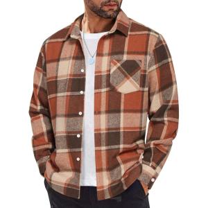 imageCOOFANDY Mens Flannel Shirts Long Sleeve Lightweight Plaid Shirt Casual Button Down Shirts JacketOrange Red