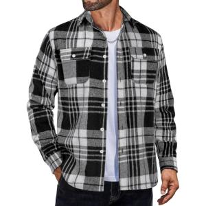 imageCOOFANDY Mens Flannel Shirts Long Sleeve Plaid Shirt Jacket Button Down Shirt with PocketsBlack White