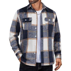 imageCOOFANDY Mens Flannel Shirts Long Sleeve Plaid Shirt Jacket Button Down Shirt with PocketsBlue