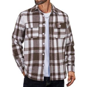 imageCOOFANDY Mens Flannel Shirts Long Sleeve Plaid Shirt Jacket Button Down Shirt with PocketsBrown  White