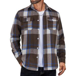 imageCOOFANDY Mens Flannel Shirts Long Sleeve Plaid Shirt Jacket Button Down Shirt with PocketsBrown