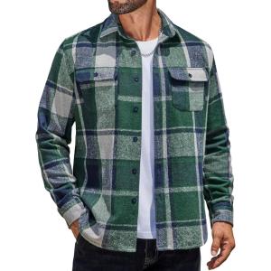 imageCOOFANDY Mens Flannel Shirts Long Sleeve Plaid Shirt Jacket Button Down Shirt with PocketsGreen
