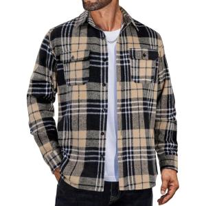 imageCOOFANDY Mens Flannel Shirts Long Sleeve Plaid Shirt Jacket Button Down Shirt with PocketsKhaki