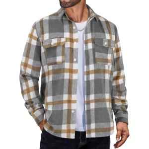 imageCOOFANDY Mens Flannel Shirts Long Sleeve Plaid Shirt Jacket Button Down Shirt with PocketsLight Khaki
