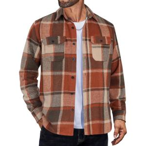 imageCOOFANDY Mens Flannel Shirts Long Sleeve Plaid Shirt Jacket Button Down Shirt with PocketsOrange