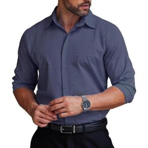 imageCOOFANDY Mens Formal Dress Shirt Hidden Button Front Wrinkle Free Shirt Regular Fit Stretch Business Casual ShirtsNavy Blue