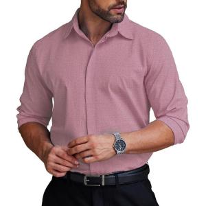 imageCOOFANDY Mens Formal Dress Shirt Hidden Button Front Wrinkle Free Shirt Regular Fit Stretch Business Casual ShirtsPink