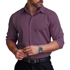 imageCOOFANDY Mens Formal Dress Shirt Hidden Button Front Wrinkle Free Shirt Regular Fit Stretch Business Casual ShirtsPurple