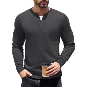 imageCOOFANDY Mens Knit Henley TShirts Dress Long Sleeve Sweater Casual Collarless Quarter Button PulloverDark Gray