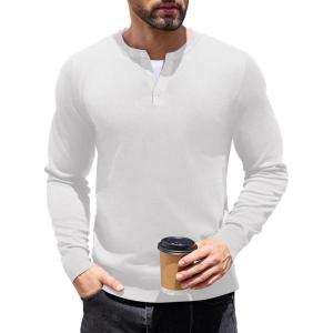 imageCOOFANDY Mens Knit Henley TShirts Dress Long Sleeve Sweater Casual Collarless Quarter Button PulloverWhite