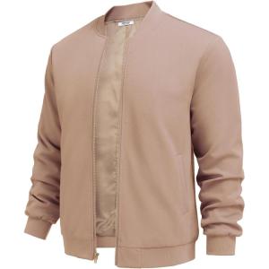 imageCOOFANDY Mens Lightweight Bomber Jacket Casual Stylish Fall Jackets Full Zip Knit Jackets Varsity Textured CoatCamel