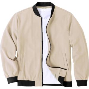 imageCOOFANDY Mens Lightweight Bomber Jacket Casual Stylish Fall Jackets Full Zip Knit Jackets Varsity Textured CoatCream