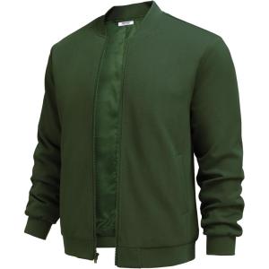 imageCOOFANDY Mens Lightweight Bomber Jacket Casual Stylish Fall Jackets Full Zip Knit Jackets Varsity Textured CoatDark Green