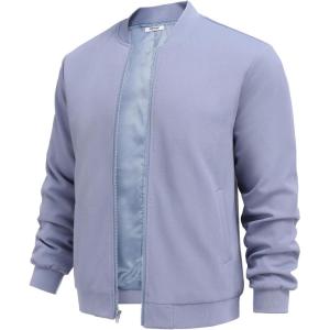 imageCOOFANDY Mens Lightweight Bomber Jacket Casual Stylish Fall Jackets Full Zip Knit Jackets Varsity Textured CoatLight Blue