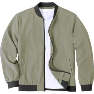 imageCOOFANDY Mens Lightweight Bomber Jacket Casual Stylish Fall Jackets Full Zip Knit Jackets Varsity Textured CoatLight Green
