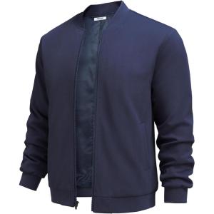 imageCOOFANDY Mens Lightweight Bomber Jacket Casual Stylish Fall Jackets Full Zip Knit Jackets Varsity Textured CoatNavy