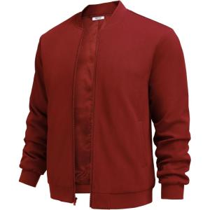 imageCOOFANDY Mens Lightweight Bomber Jacket Casual Stylish Fall Jackets Full Zip Knit Jackets Varsity Textured CoatWine Red